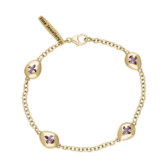 18ct Yellow Gold Blue John Oval Fleur De Lis Detail Four Stone Bracelet, B798.