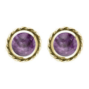 18ct Yellow Gold Blue John Round Twist Edge Stud Earrings. E134.