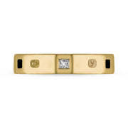18ct Yellow Gold Diamond Jet King's Coronation Hallmark Princess Cut 4mm Ring R119_4 CFH