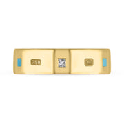 18ct Yellow Gold Diamond Turquoise King's Coronation Hallmark Princess Cut 6mm Ring 