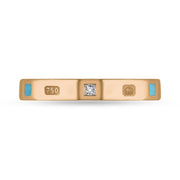 18ct Rose Gold Diamond Turquoise King's Coronation Hallmark Princess Cut 3mm Ring R1199_3_CFH
