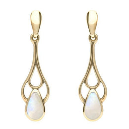 18ct Yellow Gold Moonstone Pear Spoon Earrings, E139. 