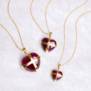 18ct Yellow Gold Red Greenland Ruby Medium Cross Heart Necklace P1543
