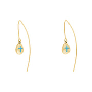18ct Yellow Gold Turquoise Cross Disc Drop Earrings, E1374.