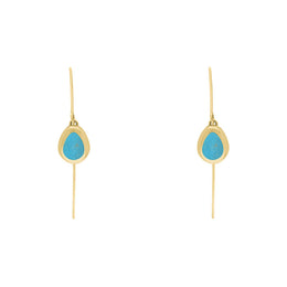 18ct Yellow Gold Turquoise Fleur De Lis Disc Drop Earrings