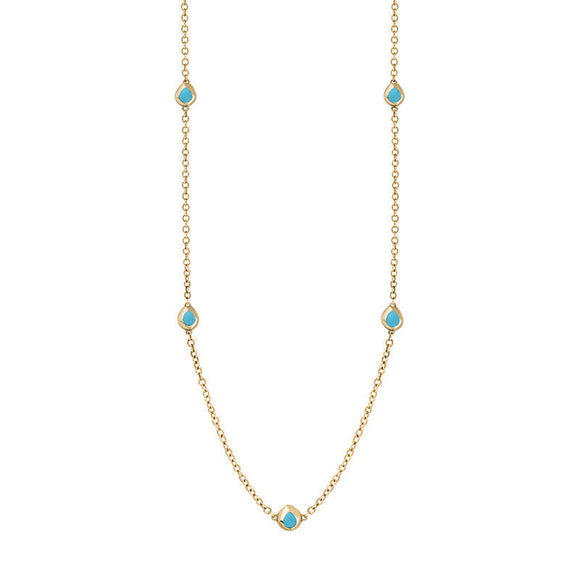 18ct Yellow Gold Turquoise Fleur De Lis Link Disc Chain Necklace