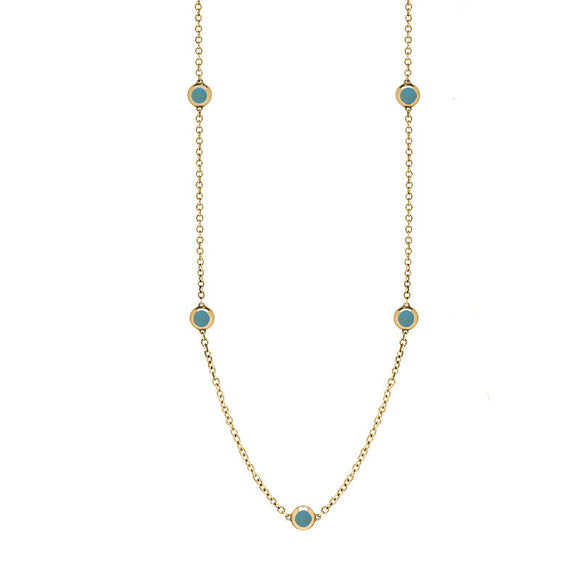 18ct Yellow Gold Turquoise Heart Link Disc Chain Necklace, N746.