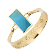 18ct Yellow Gold Turquoise Oblong Stone Heavy Bangle, B031