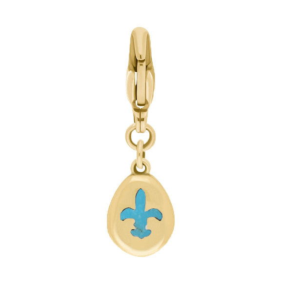 18ct Yellow Gold Turquoise Pear Shaped Fleur De Lis Clip Charm