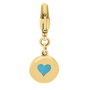 18ct Yellow Gold Turquoise Round Shaped Heart Clip Charm, G665.