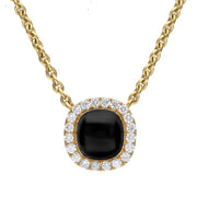 18ct Yellow Gold Whitby Jet 0.14ct Diamond Cushion Shaped Necklace. KRG047