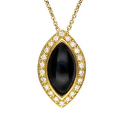 18ct Yellow Gold Whitby Jet 0.14ct Diamond Marquise Necklace P1796C