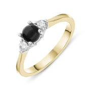 18ct Yellow Gold Whitby Jet 0.16ct Diamond Centre Stone Ring. R1008.
