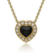 18ct Yellow Gold Whitby Jet 0.22ct Diamond Heart Shaped Necklace, KRG142.