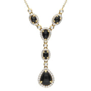 18ct Yellow Gold Whitby Jet 0.59ct Diamond Necklace. N787.
