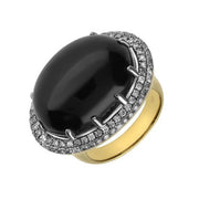 18ct Yellow Gold Whitby Jet Diamond Large Oval Ring, R775
