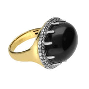 18ct Yellow Gold Whitby Jet Diamond Large Oval Ring, R775