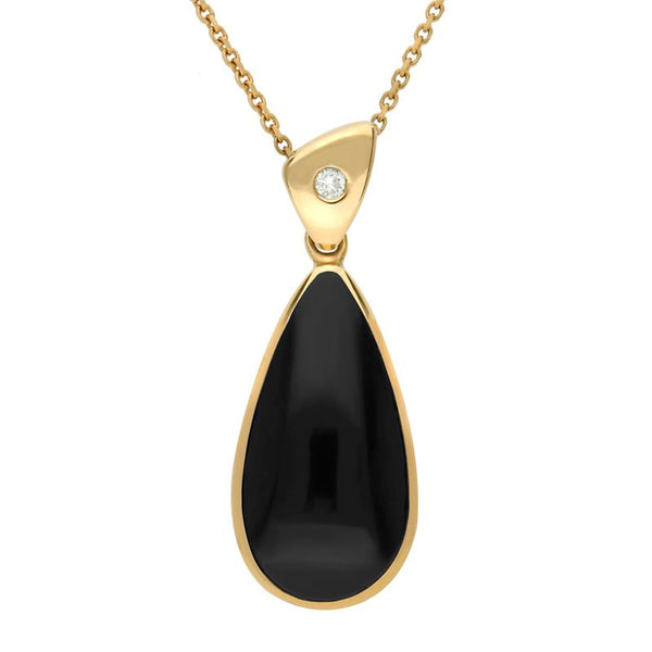 18ct Gold Whitby Jet Diamond Pear Drop Necklace, P1017C