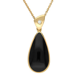18ct Gold Whitby Jet Diamond Pear Drop Necklace, P1017C