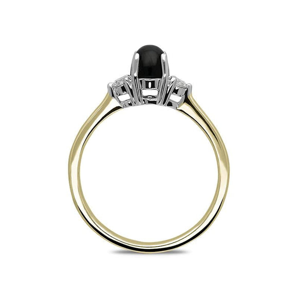 18ct Yellow Gold Whitby Jet Diamond Round Claw Set Ring. R1113.
