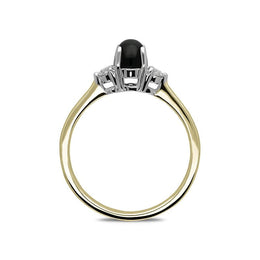 18ct Yellow Gold Whitby Jet Diamond Round Claw Set Ring. R1113.