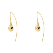 18ct Yellow Gold Whitby Jet Heart Disc Drop Earrings, E1372.