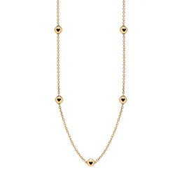 18ct Yellow Gold Whitby Jet Heart Link Disc Chain Necklace, N746.