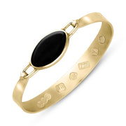 18ct Yellow Gold Whitby Jet King's Coronation Hallmark Wide Oval Bangle 