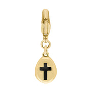 18ct Yellow Gold Whitby Jet Pear Shaped Cross Clip Charm, G664.