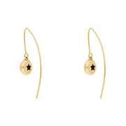 18ct Yellow Gold Whitby Jet Star Disc Drop Earrings, E1371.
