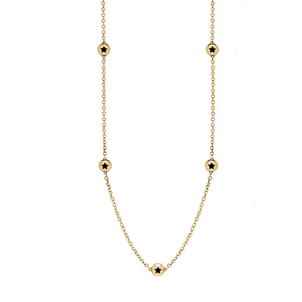 18ct Yellow Gold Whitby Jet Star Link Disc Chain Necklace, N744.