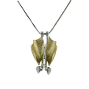 18ct Yellow Gold and Silver Upside Down Bat Small Necklace P2437C