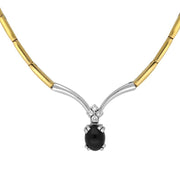 18ct Yellow White Gold Whitby Jet and Diamond Five Stone Necklace N353B