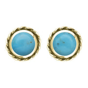 18ct Yellow Gold Turquoise Round Twist Edge Stud Earrings. E134.