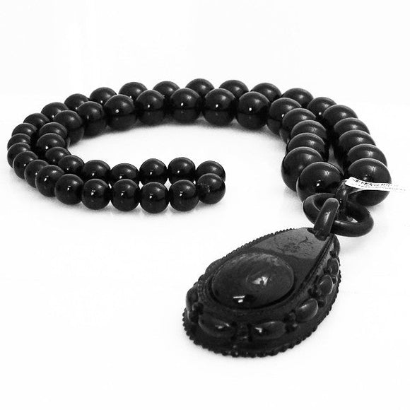 00099235 W Hamond Antique Whitby Jet Carved Teardrop Shape Dropper Necklace, NUNQ0000533.