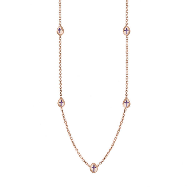 9ct Rose Gold Blue John Cross Link Disc Chain Necklace