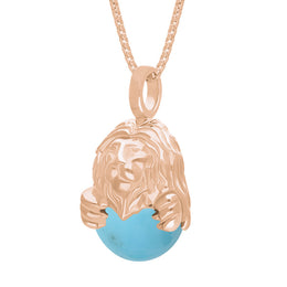 9ct Rose Gold Turquoise Zodiac Leo 10mm Bead Pendant, P3626.