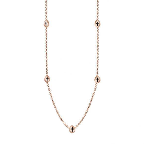 9ct Rose Gold Whitby Jet Cross Link Disc Chain Necklace