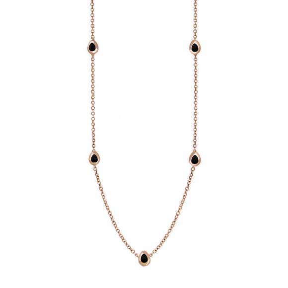 9ct Rose Gold Whitby Jet Cross Link Disc Chain Necklace