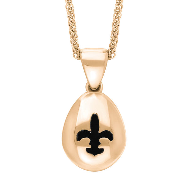 9ct Rose Gold Whitby Jet Fleur De Lis Pear Shape Necklace, P3645.