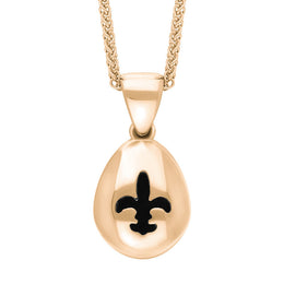 9ct Rose Gold Whitby Jet Fleur De Lis Pear Shape Necklace, P3645.