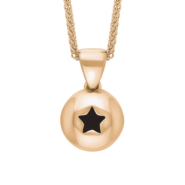 9ct Rose Gold Whitby Jet Star Disc Necklace, P3644.
