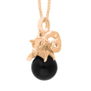 9ct Rose Gold Whitby Jet Zodiac Aries 8mm Bead Pendant