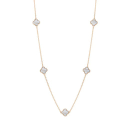 9ct Rose Gold White Mother of Pearl Bloom Four Leaf Clover Ball Edge Necklace