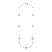 9ct Rose Gold WHITE MOP Bloom Four Leaf Clover Long Necklace, N1129