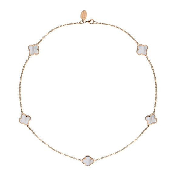 9ct Rose Gold WHITE MOP Bloom Four Leaf Clover Necklace, N1128