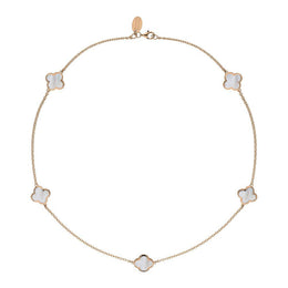 9ct Rose Gold WHITE MOP Bloom Four Leaf Clover Necklace, N1128