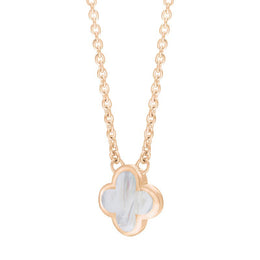 9ct Rose Gold White Mother of Pearl Bloom Small Four Leaf Clover Polished Edge Pendant