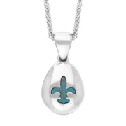 9ct White Gold Turquoise Fleur De Lis Pear Shape Necklace, P3645.