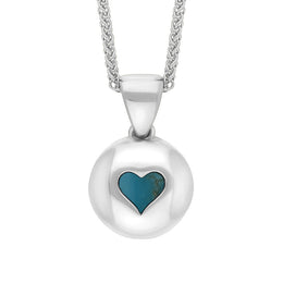 9ct White Gold Turquoise Heart Disc Necklace